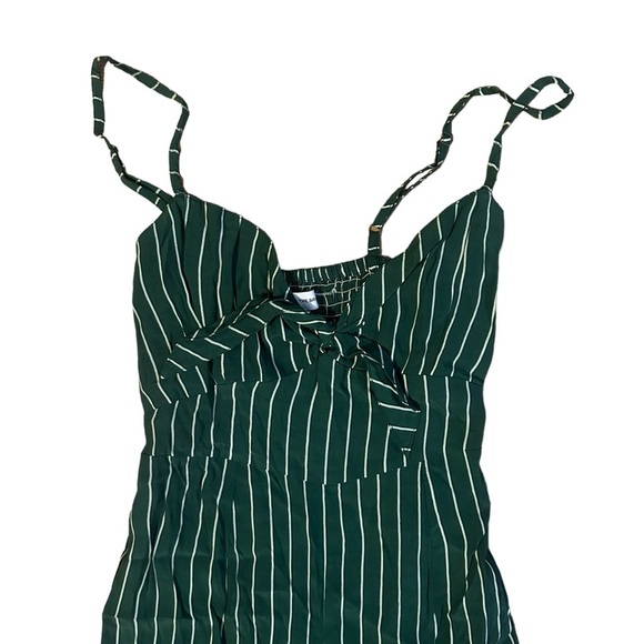 Faithfull The Brand Presley Green Striped Tie-Front Wide Leg Jumpsuit Size 2 - Picture 3 of 6